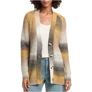 For The Republic Ombré Yellow Gray Cream Cozy Cardigan Button Front SZ S/P NWT